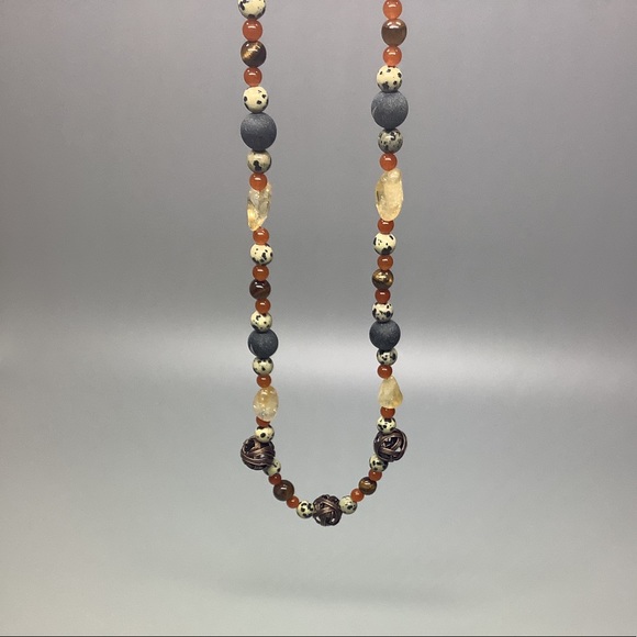 Boho Dalmatian, Citrine, Tigers Eye bead Necklace - Picture 6 of 8